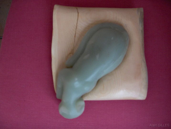 2007-11_Ensemble-sculptures-et-reliefs_25.jpg - Chat (stéatite, coussin en pin cembro - 26 x 22 x 7 cm)